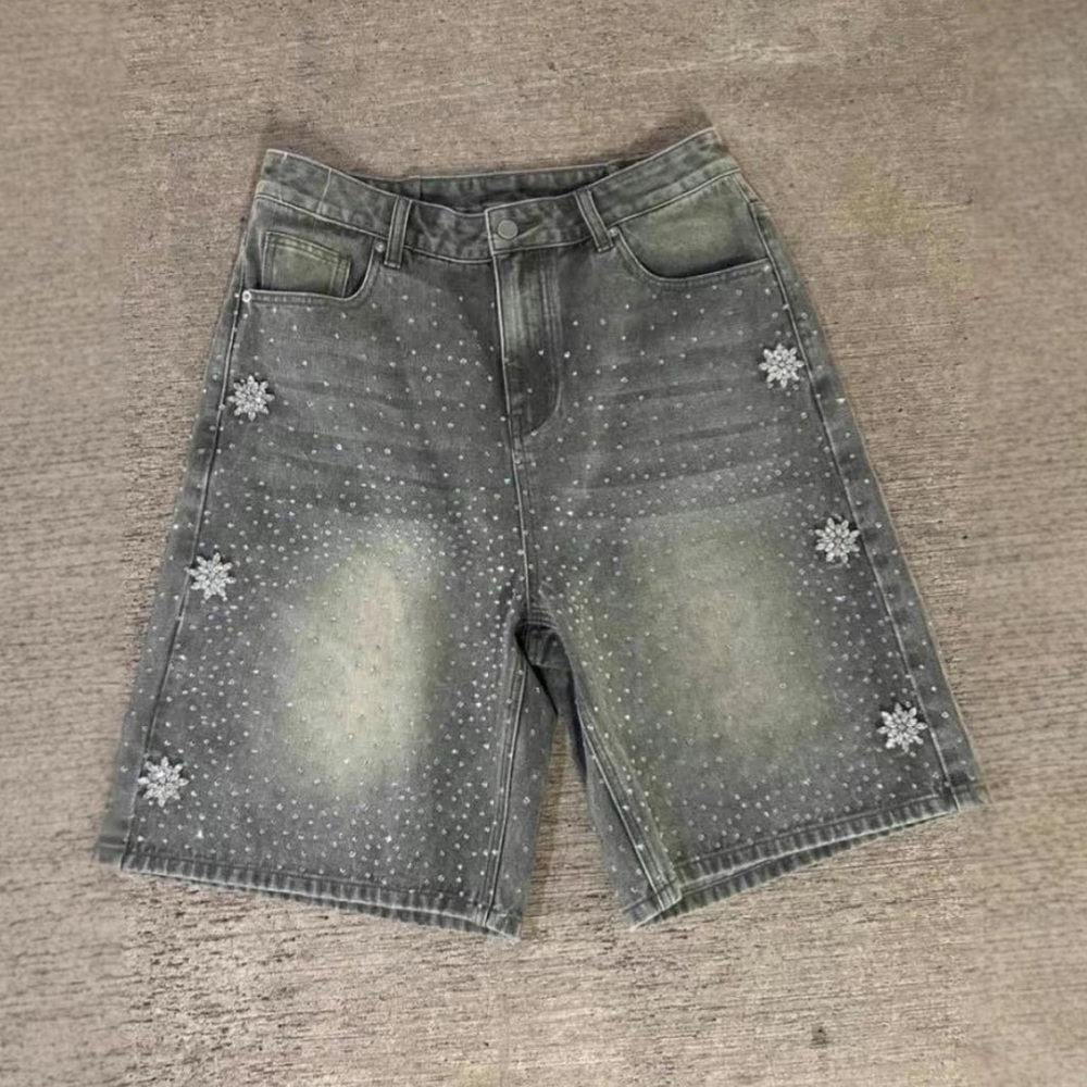 Men's Gray Denim Shorts with Star Accents
